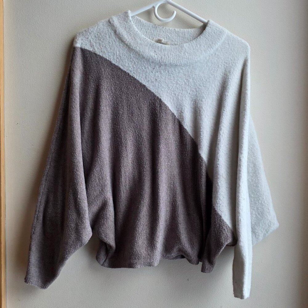 eesome Cream/Taupe Colorblock Scoop Neck Batwing Sweater Size S/M